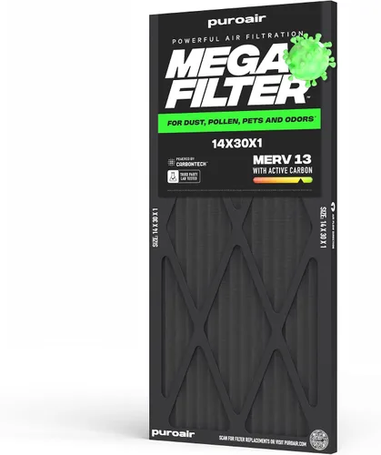 Vista 33 de PuroAir Filtro Mega - Filtro de aire de 12x12x1 MERV 13 para el hogar con carbón activado - Filtros alérgenos, caspa de mascotas, humo, polvo