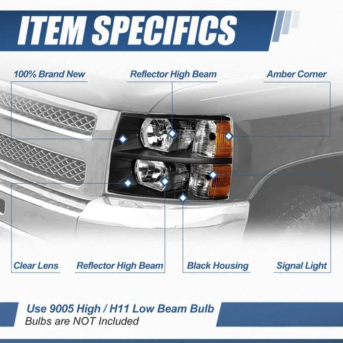 Vista 2 de Auto Dynasty Conjunto de faros delanteros compatible con Chevy Silverado 1500 2007-2014, reemplazo de faros halógenos del lado del conductor