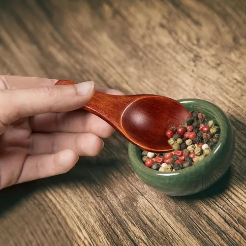 Vista 4 de Luxshiny 9 cucharas de madera, cucharas de condimento de madera, cucharas de té de madera para servir condimentos para la cocina del hogar