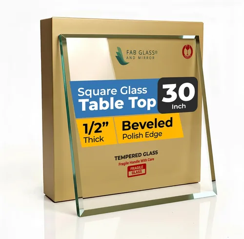Vista 9 de Tablero de vidrio templado transparente de 10 pulgadas cuadradas con borde biselado de 1/2 pulgada de espesor para mesas de comedor, de café