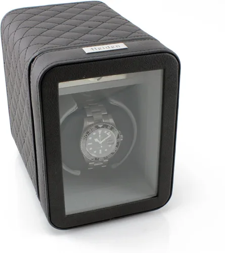 Vista 2 de Heiden Monaco - Bobinadora de reloj individual, cuero negro, funciona con pilas o adaptador de CA, 12 ajustes de programa, cuero vegano cosido