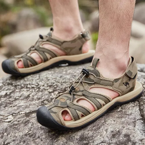 Vista 6 de CAMELSPORTS Sandalias de senderismo para hombre, puntera cerrada, sandalias de playa al aire libre, impermeables, deportivas para pescador, zapatos