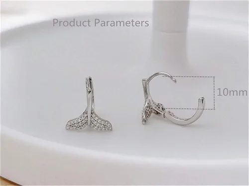 Vista 5 de Pendientes de aro pequeños de plata de ley 925 con circonita cúbica, diseño de cola de pez con forma de cola de pez, para cartílago