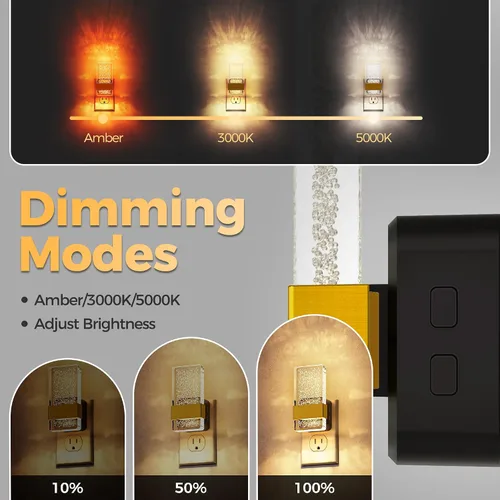 Vista 2 de DORESshop Luces nocturnas LED enchufables a la pared, luz nocturna regulable de 3 niveles, luz nocturna decorativa de burbujas, sensor de atardecer