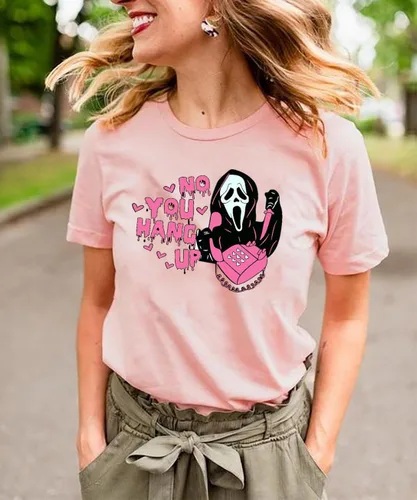 Vista 2 de Camiseta de Halloween con texto en inglés "No You Hang Up Scary Horror Movie Halloween" para mujer, divertida camiseta de fantasma, casual