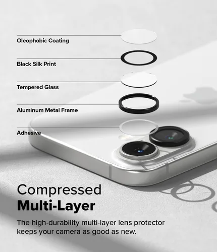 Vista 5 de Ringke Marco de cristal para lente de cámara [cubiertas individuales para lentes] compatible con iPhone 16 Plus y iPhone 16, protector de lente