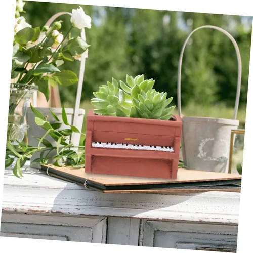 Vista 2 de NOLITOY Maceta de cemento para piano, maceta en forma de piano, maceta suculenta de cerámica para exteriores, plantas suculentas, plantador