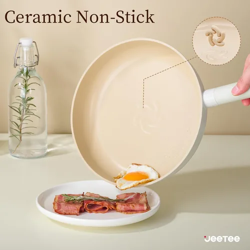 Vista 3 de JEETEE Juego de utensilios de cocina de cerámica, 15 ollas y sartenes antiadherentes con asas extraíbles, juego de utensilios de cocina de inducción