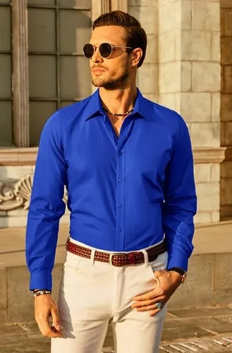 Vista 6 de Paul Jones - Camisas de vestir de manga larga con botones para hombre