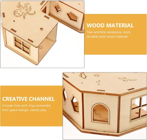 Vista 4 de Hamster Tunnel Labyrinth House- Juguete de laberinto de hámster de madera, juguete para hacer ejercicio de túnel de mascotas, casa creativa