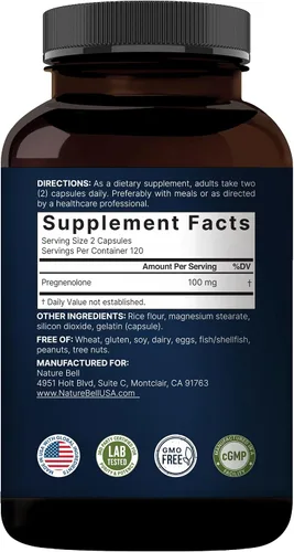 Vista 7 de NatureBell Pregnenolone 100 mg, 240 cápsulas 99% de pureza, grado micronizado para una mayor absorción, a base de plantas, precursor natural