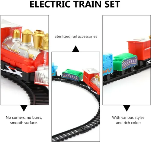 Vista 6 de Juego de tren eléctrico navideño para pista de ferrocarril de plástico y maleta portátil, superficie lisa segura para niños y colores brillantes que