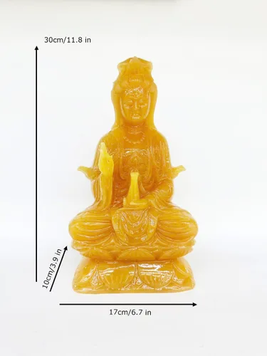 Vista 3 de Guan Yin - Estatua tallada en mármol de ónix amarillo, estatua de Quan Yin, estatua de Kwan Yin, estatua de Kuan Yin, decoración del hogar (11.8)