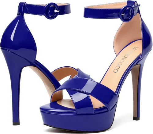 Vista 76 de MODENCOCO Sandalias de boda con correa de tobillo sexy para mujer, con plataforma y puntera abierta, tacón de aguja y tacón alto, zapatos de vestir