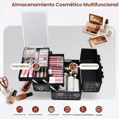 Vista 4 de Joligrace Estuche de maquillaje Organizador Caja de maquillaje Estuche de Rojo Negro