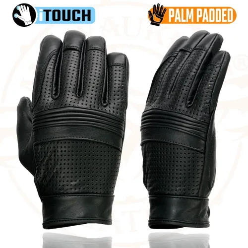 Vista 4 de Milwaukee Leather MG7516 - Guantes de piel para hombre negros "I - Compatible con pantalla táctil" con palma de gel para motocicleta con nudillos
