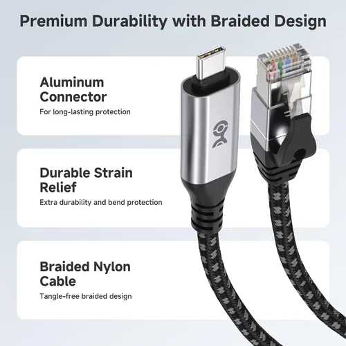 Vista 6 de Cable Matters Cable USB C a Ethernet trenzado Plug & Play - 3 pies, cable Ethernet Gigabit a USB C, compatible con Thunderbolt 4/5, ideal