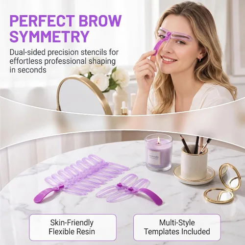 Vista 6 de Plantillas para cejas, 8 estilos reutilizables, kit de plantillas de cejas con mango ajustable y diadema para mujeres, 2 unidades 2 PIEZAS