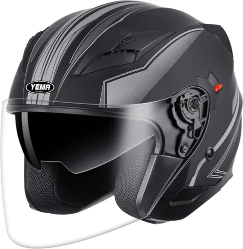 Vista 16 de YEMA Open Face Motorcycle Helmets, DOT Approved 3/4 Moped Helmet Dual Visor Quick Release Buckle, Helmets for Adults Motorcycle Men Women Helmets