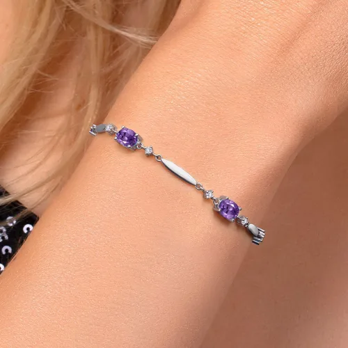 Vista 31 de Gem Stone King 925 Sterling Silver Gemstone Birthstone and White Created Sapphire Tennis Bracelet For Women Oval 7X5MM and 2MM 6 Inch + 1 Inch