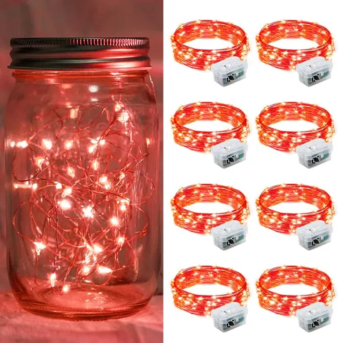 Vista 56 de Paquete de 6 luces de hadas a pilas con temporizador remoto, 8 modos de iluminación, 7 pies, 20 luces LED impermeables para Halloween, Navidad