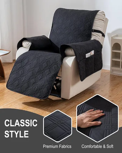 Vista 10 de Funda impermeable para silla reclinable, fundas para silla reclinable de gran tamaño reversibles con bolsillo, fundas para silla reclinable