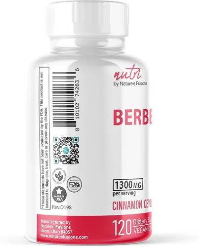 Vista 3 de Berberina Suplemento para bajar de peso 1300 mg - 120 cápsulas - Nutri Berberina con canela de Ceilán - Suplemento de berberina pura, más