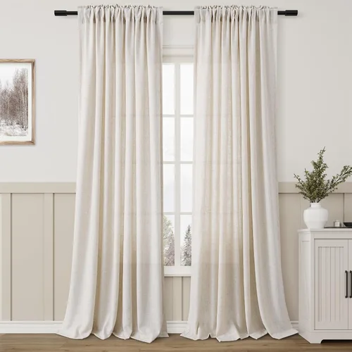 Vista 48 de Aersas Aqua Green Linen Curtains 84 Inches Long 2 Panels Set Back Tab Rod Pocket Living Room Curtain Farmhouse Rustic Light Filtering Hook Drapes
