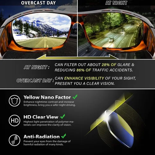Vista 6 de URUMQI Gafas de conducción de visión nocturna para hombres y mujeres, lentes polarizados antirreflejos, lentes de alta definición amarillas