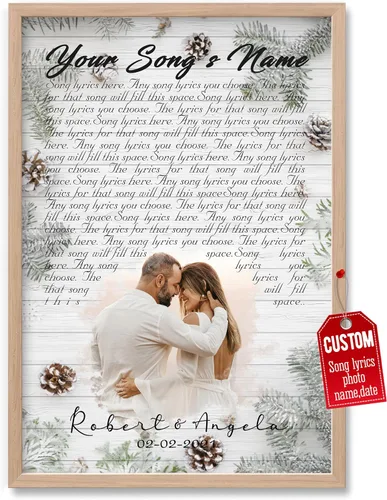 Vista 19 de H-DEWALL póster personalizable con letra de tu canción favorita y foto, lienzo inspirador con marco, arte de pared, regalo romántico para mujer
