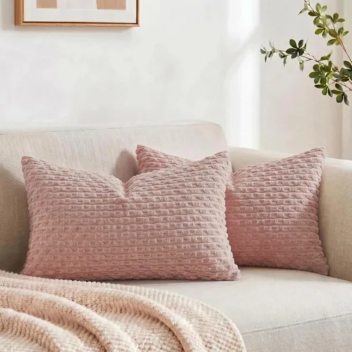 Vista 21 de Fancy Homi - Juego de 2 fundas de almohada decorativas de color rosa polvoriento de 30.5 x 30.5 cm con pompones para sofá cama, decoración moderna