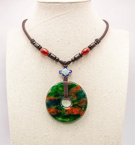 Vista 3 de Handmade Lucky Buckle Necklace, Seven Color Jade Natural Stone Pendant Necklace, Donut Shape Lucky Amulet, Gift for Women and Best Friend