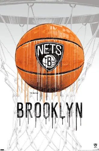 Vista 11 de Trends International NBA Brooklyn Nets - Póster de pared Drip Basketball 21, 14.725 x 22.375 pulgadas, versión enmarcada de madera de granero