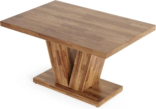 Vista 8 de LITTLE TREE Mesa de comedor de 47 pulgadas para 4, mesas de comedor modernas, mesa de cocina rectangular marrón con pedestal en forma de V, mesa