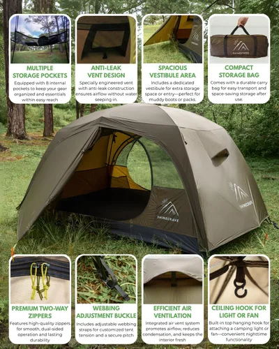 Vista 4 de Camping Tent 2 Person,Ultra Large Capacity, Lightweight 3 Season Backpacking Tent 2 Person, 20D Nylon/Taffeta PU3000mm, Free Standing, Ideal for