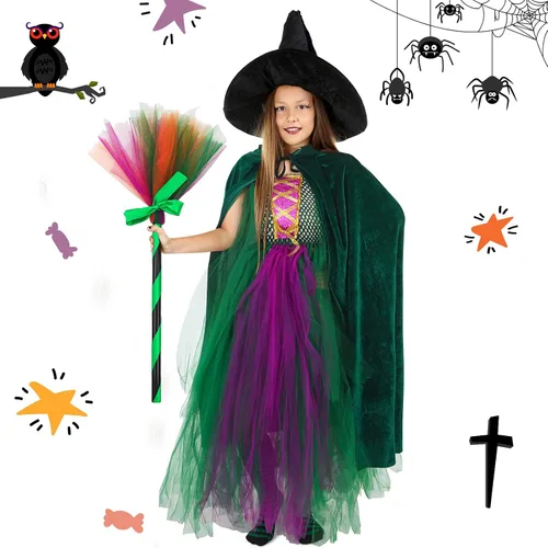 Vista 5 de Hercicy Juego de 5 piezas de disfraz de bruja de Halloween, calcetines a rayas para festival, bolsa de truco o trato de calabaza para niños y niñas