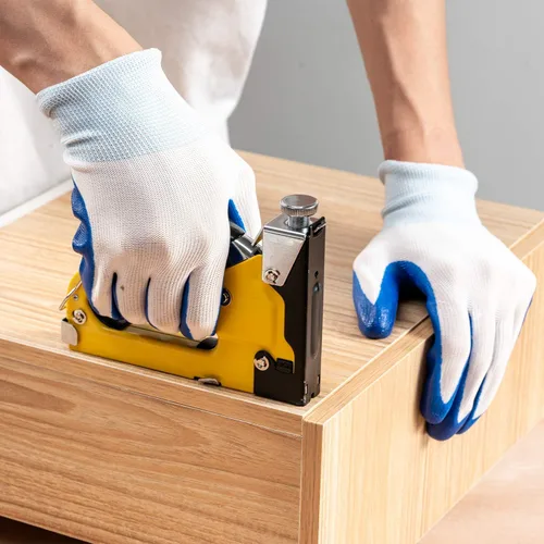 Vista 8 de Pistola de grapas 4 en 1 para tapicería, resistente, con 6000 grapas, removedor de guantes, clavadora manual de ajuste de potencia para madera