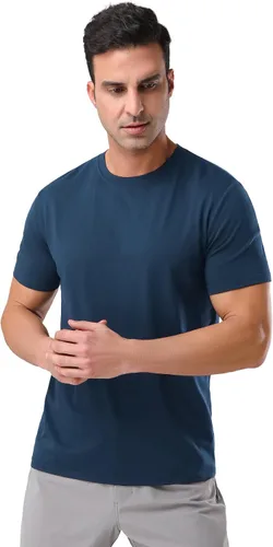 Vista 3 de Pioneer Camp Camiseta de viscosa de bambú para hombre, ultra suave, lisa, para hombre, refrescante, cuello redondo, casual, básica, camiseta