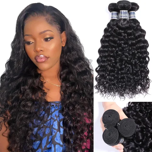 Vista 10 de Extensiones de cabello humano virgen brasileño ondulado de 10, 12, 14 pulgadas, sin procesar, mojado y ondulado, 3 paquetes de extensiones