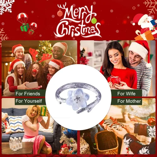 Vista 7 de Jeeless - Anillo de plata de ley 925 original Sakura con forma de cola abierta, ajustable, talla de flor para mujer