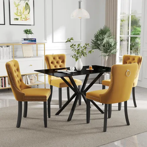 Vista 28 de Juego de comedor moderno de cristal de lujo de 5 piezas, juego de comedor rectangular minimalista para 4, juego de mesa de cocina de vidrio