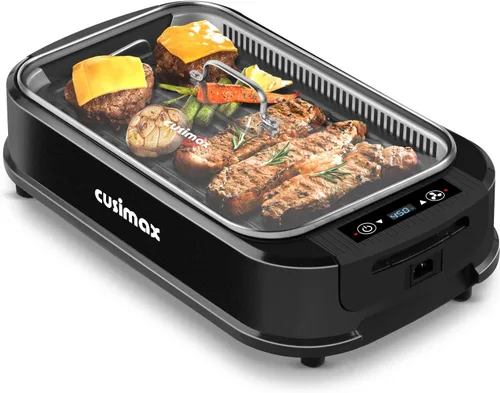 Vista 12 de Parrilla de Interior, CUSIMAX Parrilla Sin Humo de Interior, Parrilla Eléctrica Plancha de 1500W BBQ Coreana con Pantalla Inteligente LED y Tapa