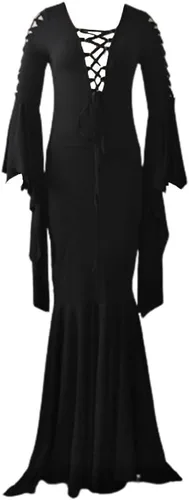 Vista 3 de Morticia Addams - Disfraz de bruja sexy gótico vintage para Halloween, fiesta de carnaval