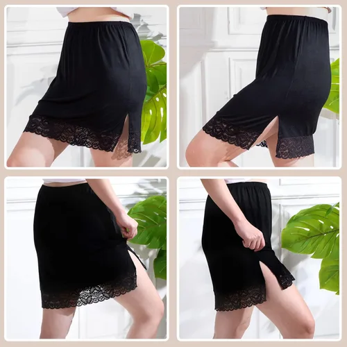 Vista 3 de 3 piezas de medias sandalias para debajo del vestido, falda con ribete de encaje, por encima de la rodilla, para mujer