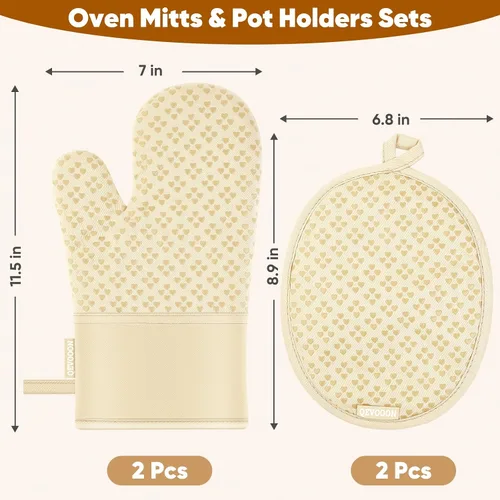 Vista 2 de Manoplas de horno y soportes para ollas 4 juegos, guantes de horno resistentes al calor de 500 ℉ y soporte para ollas, guantes de horno