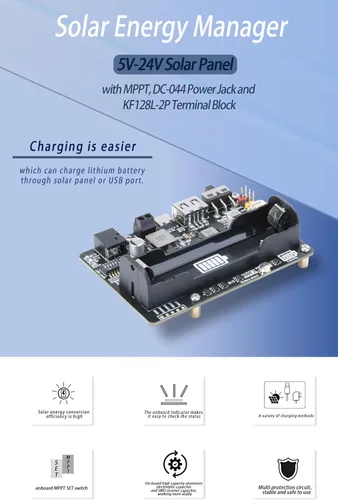 Vista 5 de Módulo de administrador de energía solar/energía, energía solar para panel solar de 5 V-24 V, soporta panel solar o puerto USB Ba-ttery carga