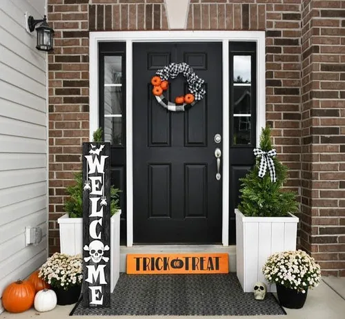 Vista 2 de Letrero de bienvenida de granja – 8 x 48 pulgadas de alto, letrero vertical de madera de Halloween para decoración de fiesta al aire libre de puerta