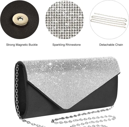 Vista 4 de Eshow Bolso de mano para mujer, bolso de noche, diseño de lentejuelas con cuentas vintage, bolsa de diamantes de imitación para boda, fiesta