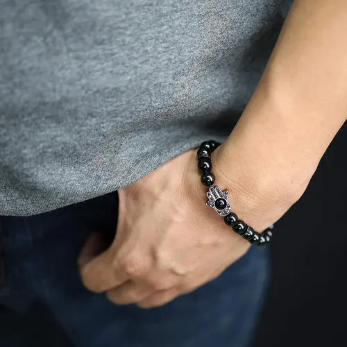 Vista 2 de COAI Hamsa - Pulsera de piedra de protección de mano para hombres y mujeres, Piedra