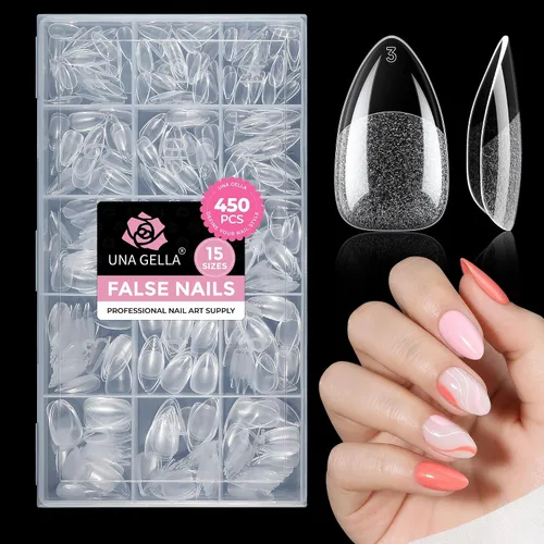 Vista 9 de UNA GELLA Puntas de uñas cortas de almendra, 450 puntas de uñas acrílicas